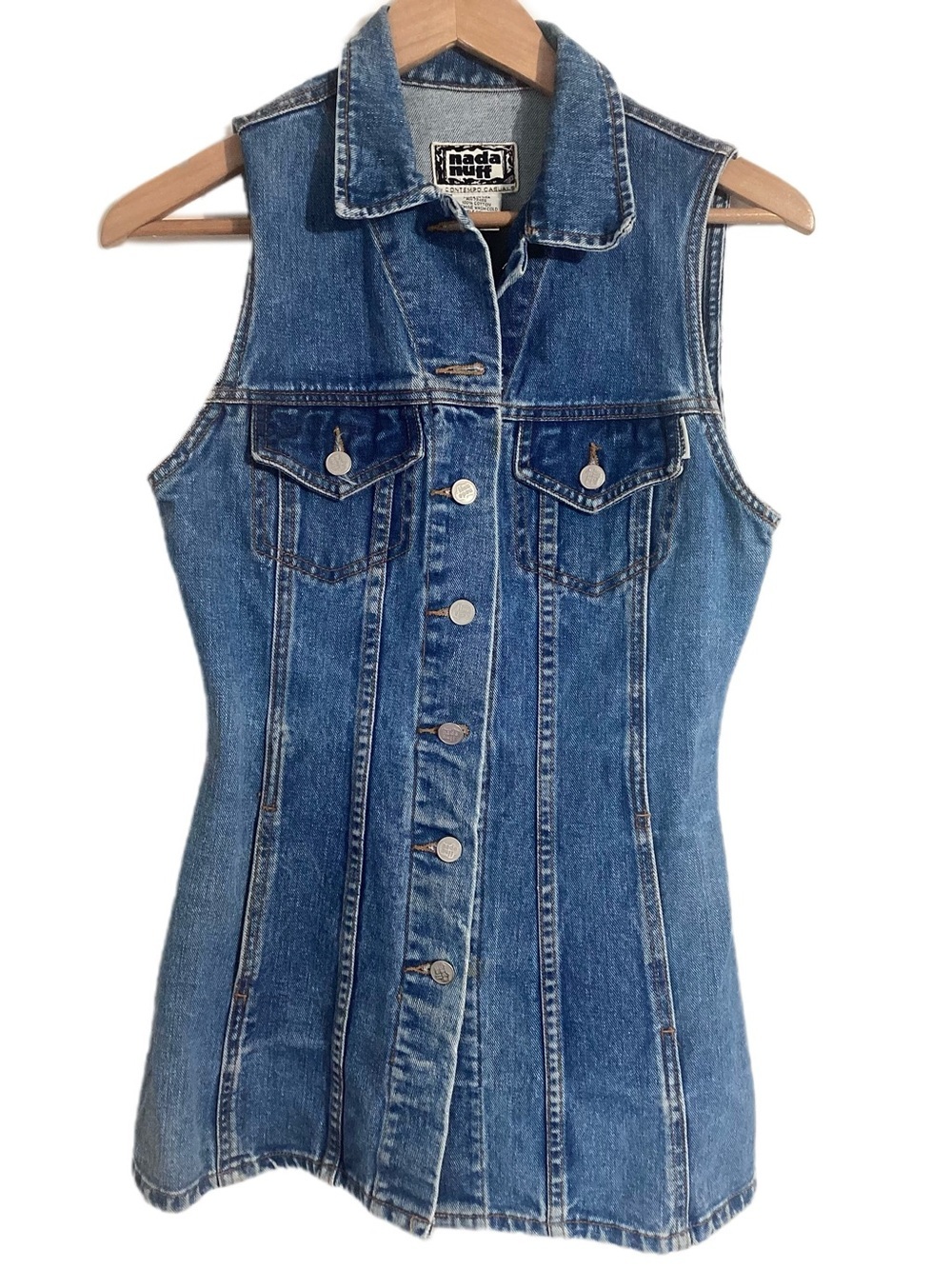 Nada Nuff Vtg Button Up Jean Denim Mini Dress Jrs M